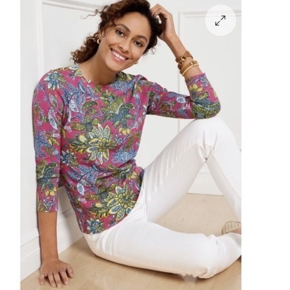 Talbots Multi Lively Floral Country Club Classy CrewNeck Sweater Women 2X China - Picture 8 of 9
